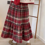 Mori Girl Red Plaid Tiered Skirt