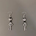 Vintage Heart and Skull Key Earrings