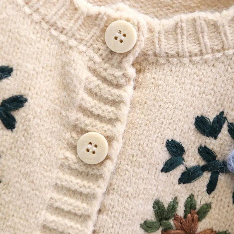 Vintage Garden Embroidery Button-Up Sweater