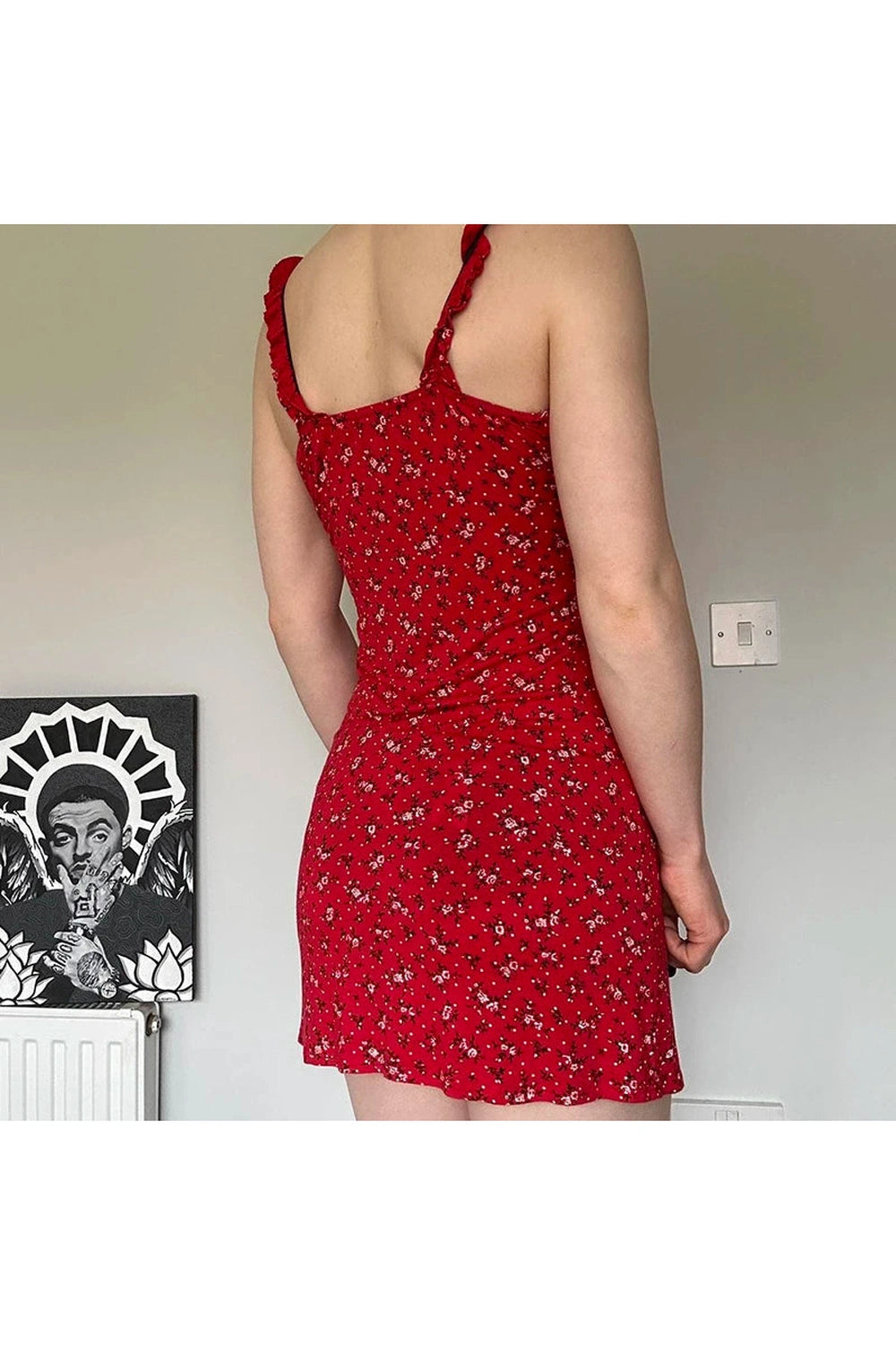 Red Floral Mini Dress cottagecoreclothes