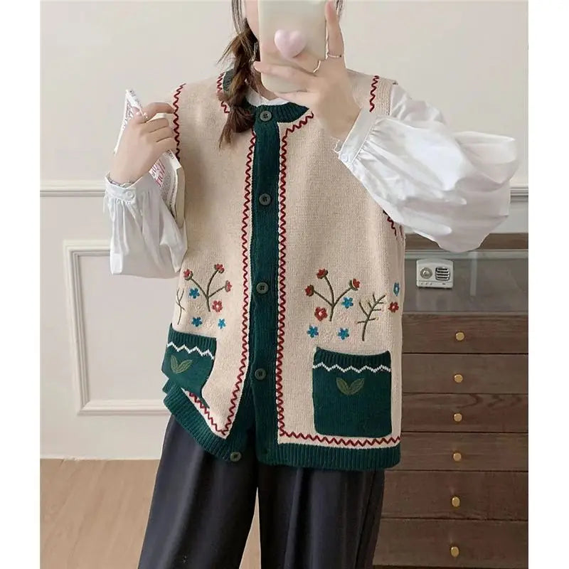 Mori Girl Forest Pocket Knit Vest