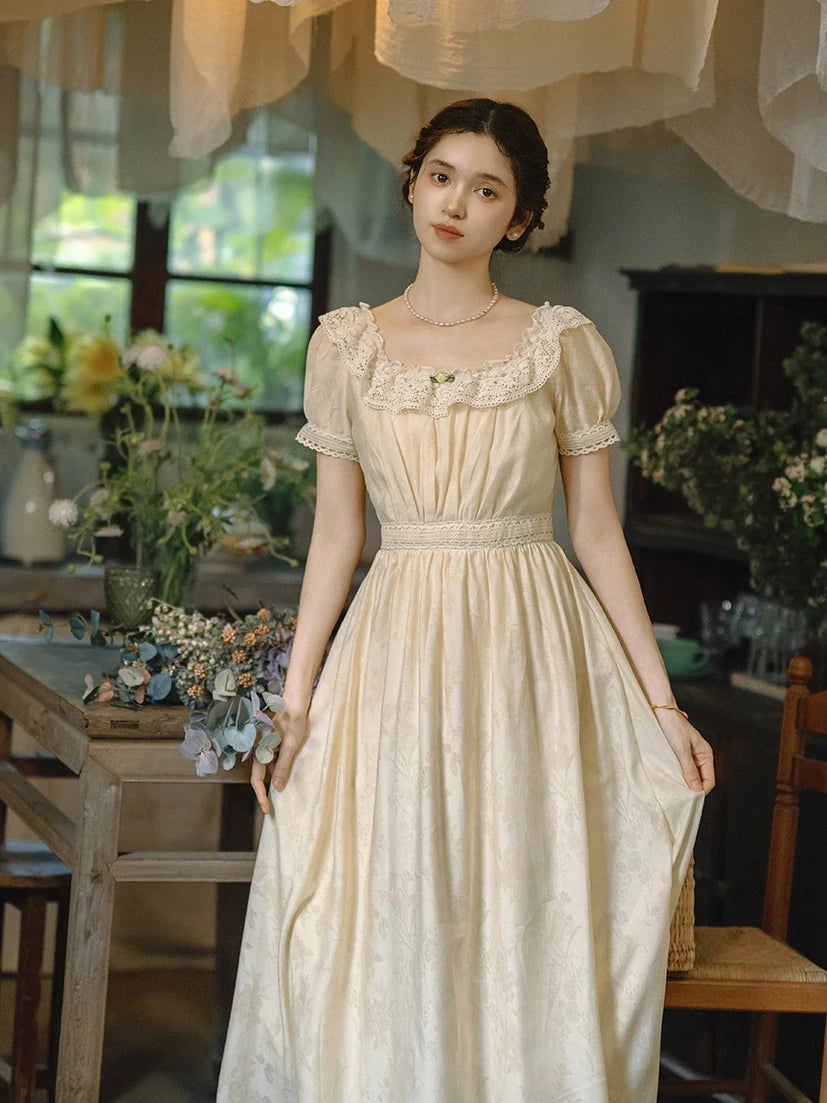 Prairie Cream Lace Ruffle Midi Dress