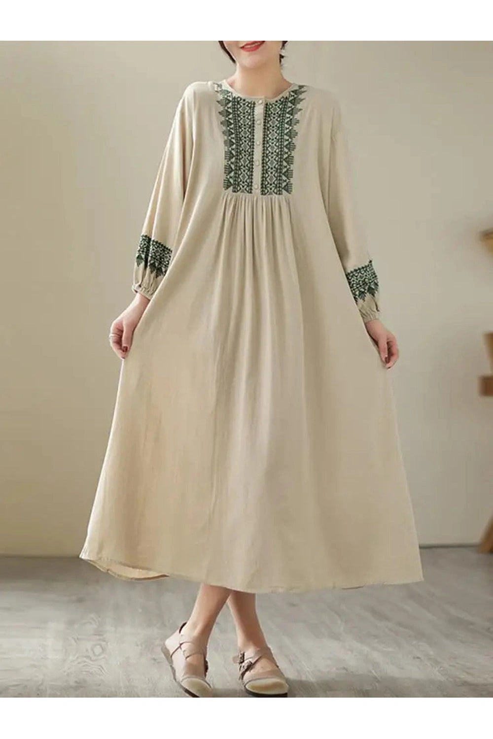 Geometric Embroidery Cotton Dress cottagecoreclothes