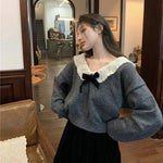 Vintage Charm Velvet Bow Knit Top