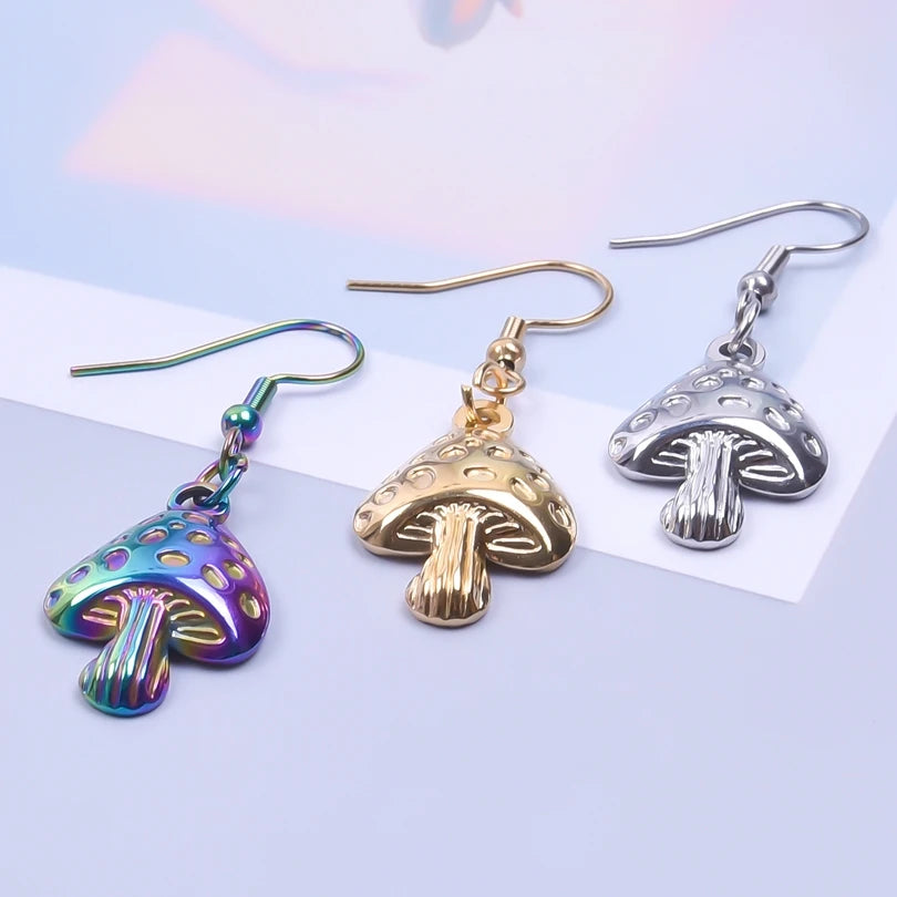 Goblincore Iridescent Mushroom Drop Earrings