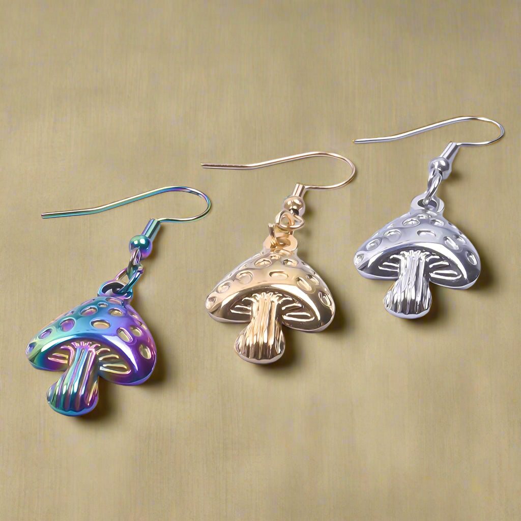 Goblincore Iridescent Mushroom Drop Earrings cottagecoreclothes