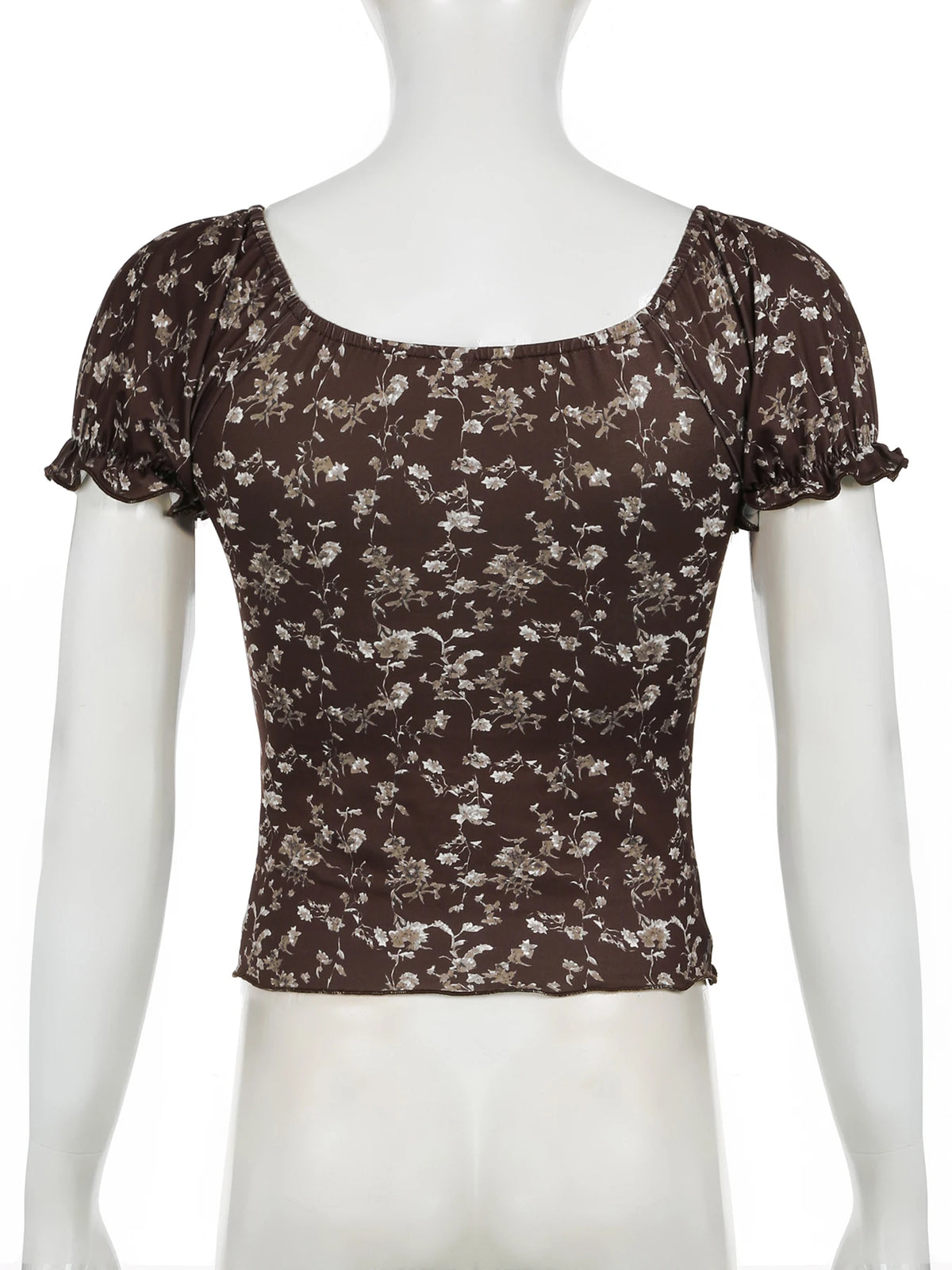 Top de veludo floral com decote em forma de coração