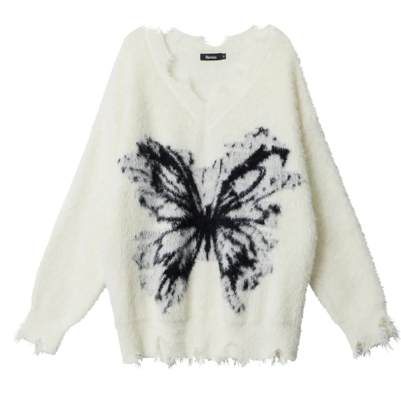 Goblincore Moth Wing Distressed Fuzzy Knit Sweater