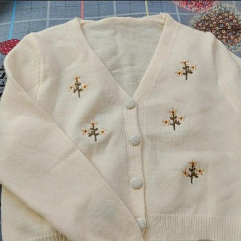 Cottagecore Sweet Flower Embroidery Cardigan