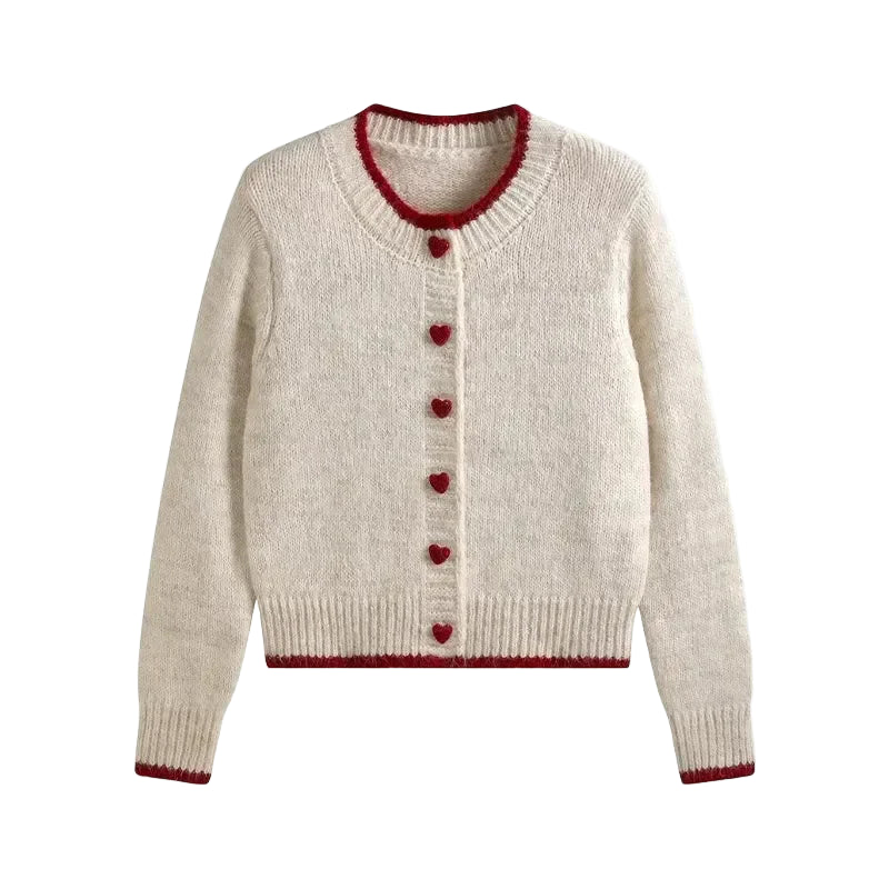 Retro Heart Button Knit Cardigan