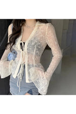 Fairycore Sheer Lace Tie-Front Blouse