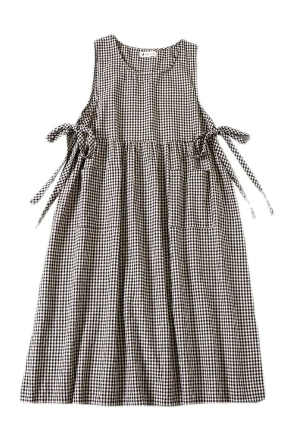 Checkered Charm Tie-Sleeve Dress