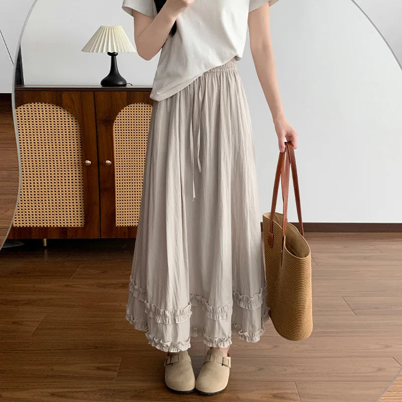 Prairie Blush Double-Ruffle Maxi Skirt