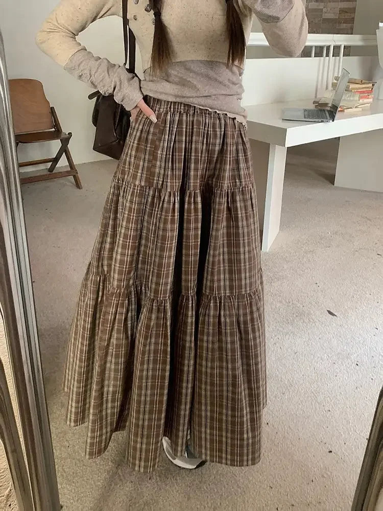 Vintage Rustic Plaid Ruffle Skirt