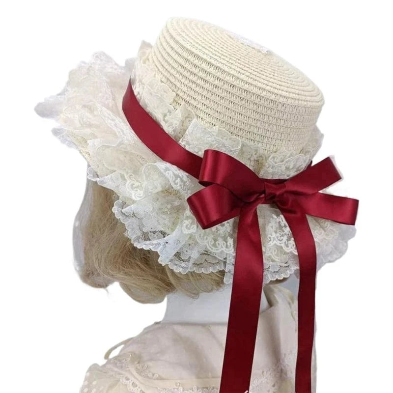 Prairie Lace Ruffle Satin Bow Straw Ring