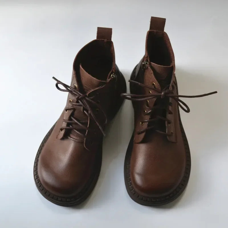 Vintage Brown Leather Lace-Up Ankle Boots