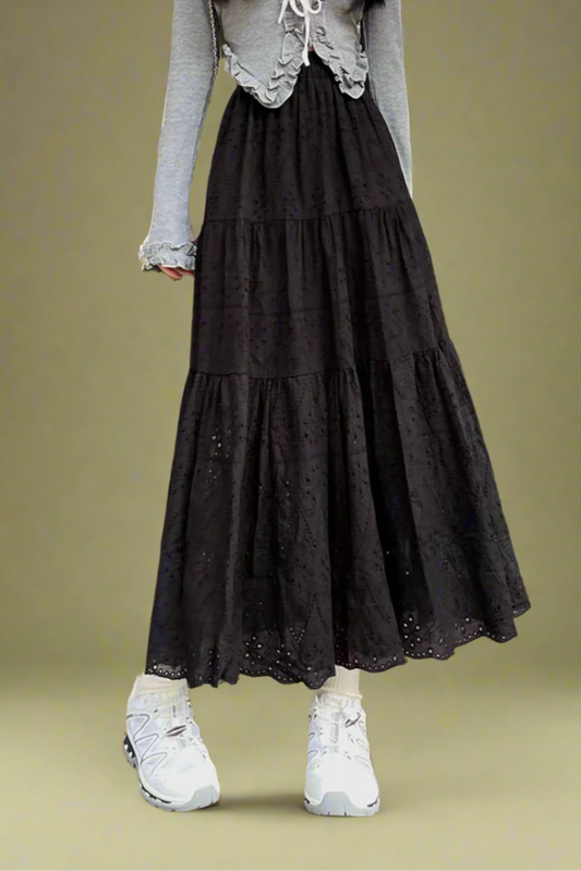 Cottagecore Lace-Tiered Midi Skirt cottagecoreclothes