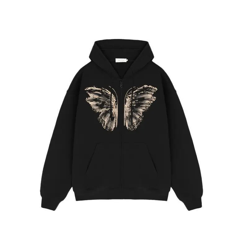 Fairy Grunge Pinned Wings Oversized Zip Hoodie