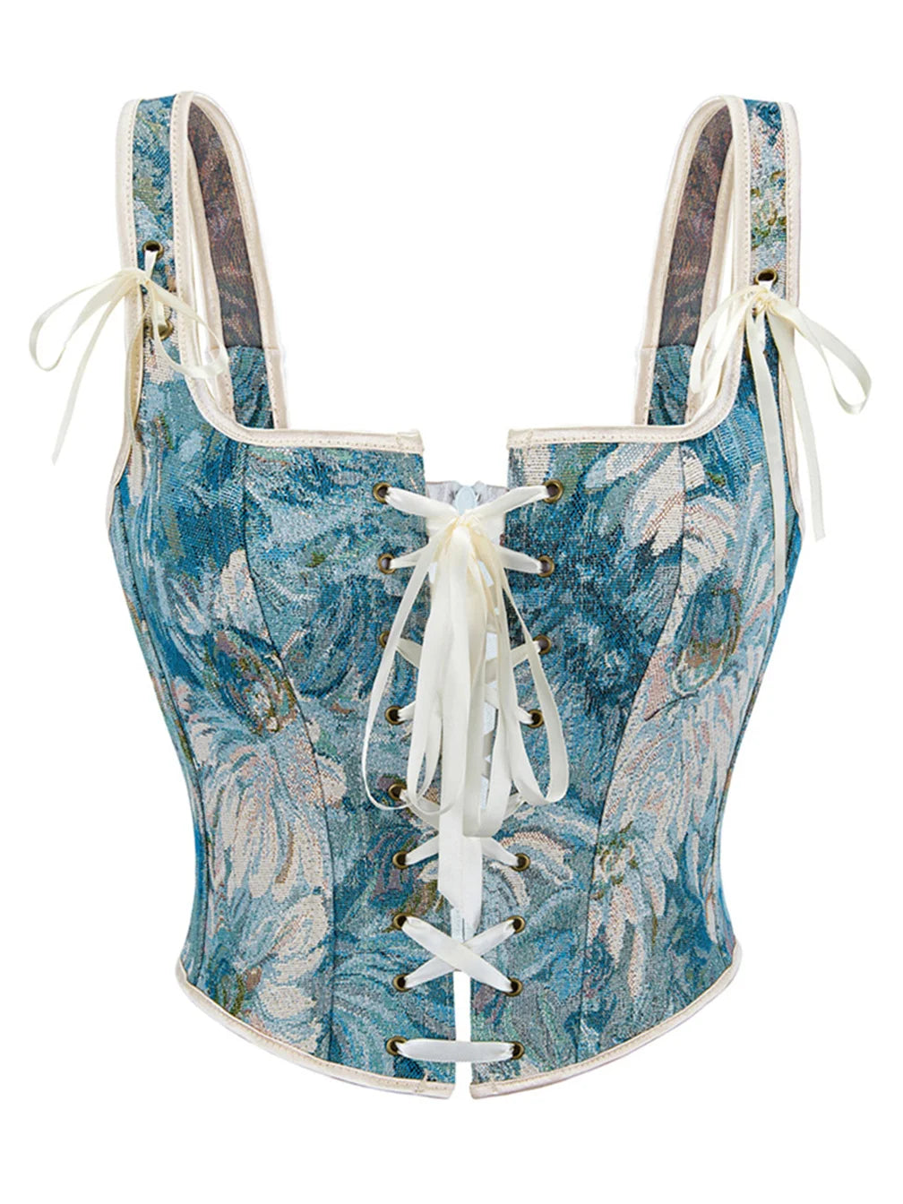 Vintage Aesthetic Tapestry Floral Lace-Up Corset