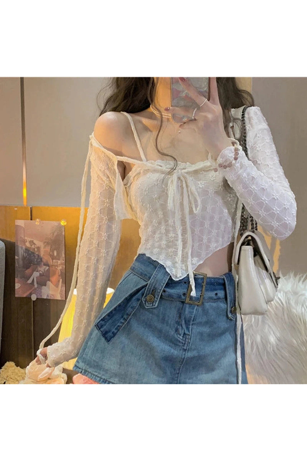 Fairycore Asymmetrical Lace Crop Top