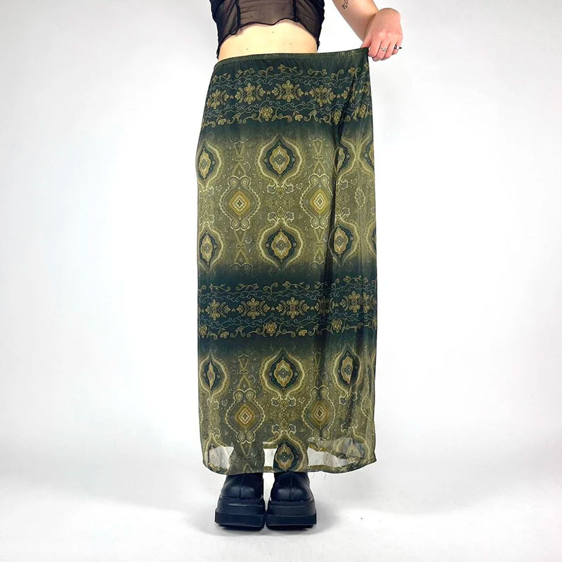 Goblincore Forest Green Maxi Skirt