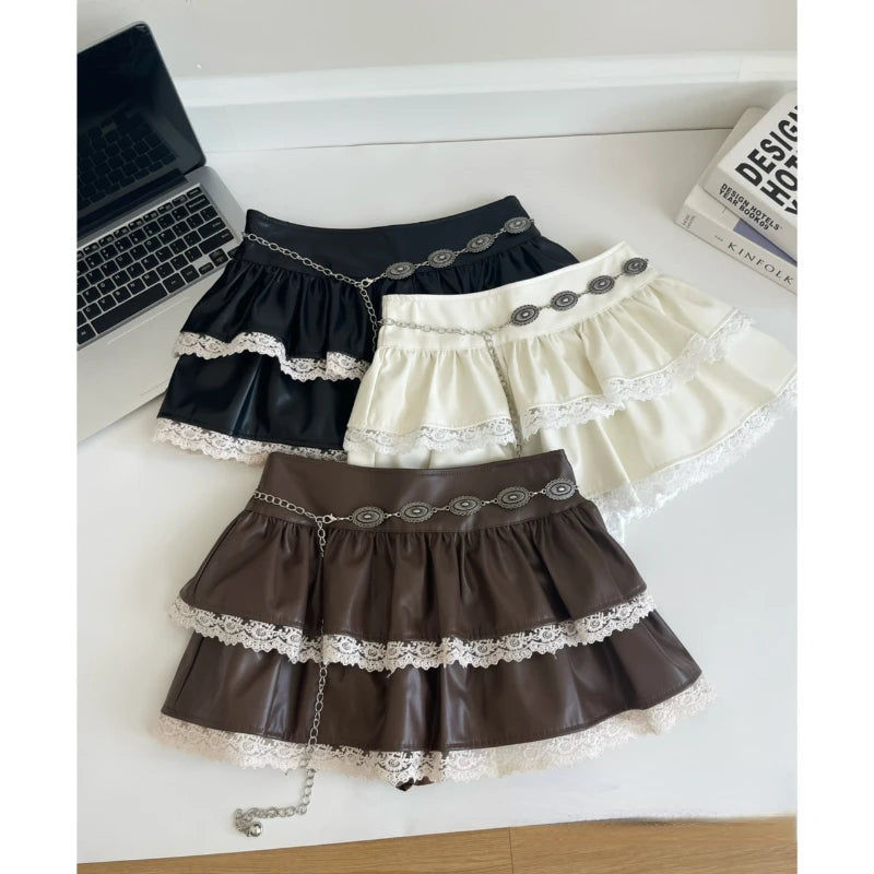 Lace-Trimmed Tiered Mini Skirt