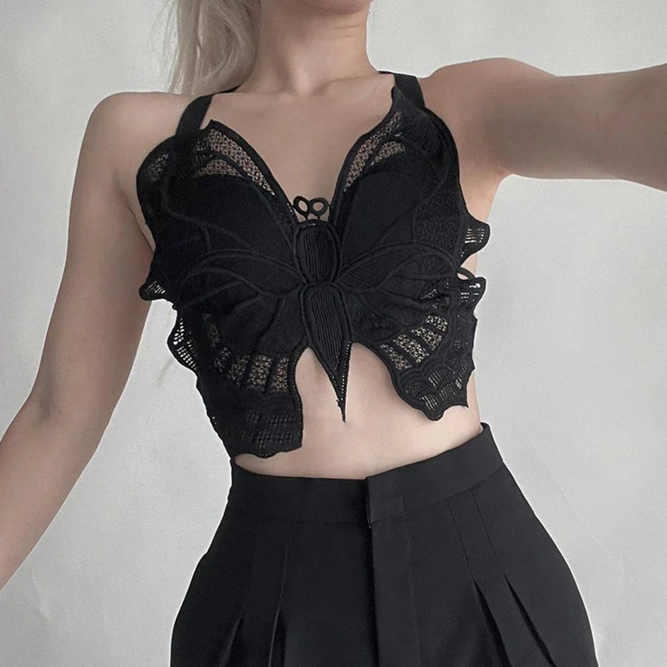 Dark Cottagecore Embroidered Butterfly Bralette