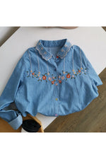 Retro Flower Cowboy Embroidered Blouse