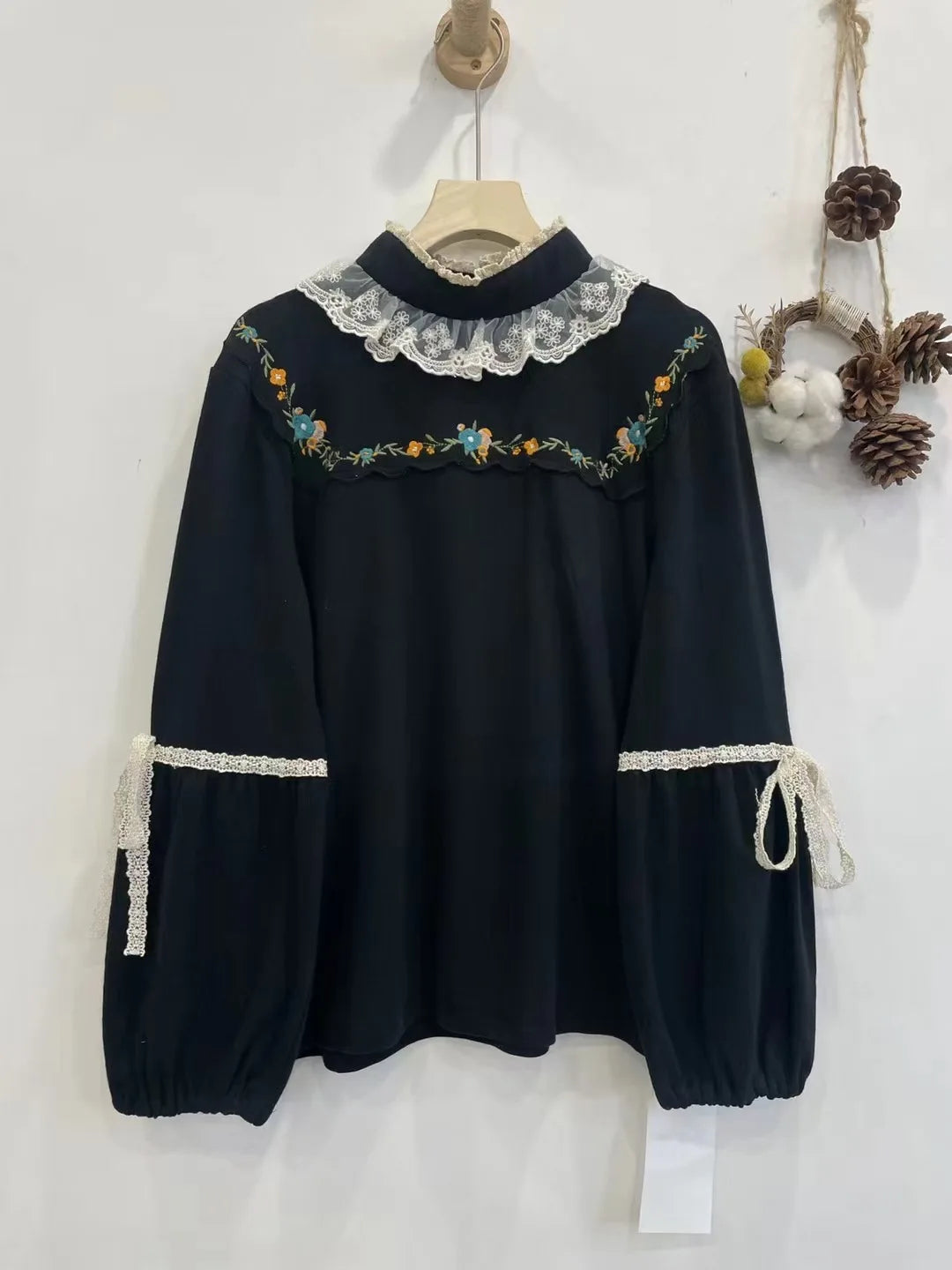 Mori Girl Embroidered Lace Yoke Blouse