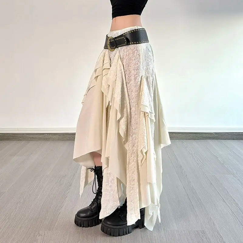 Fairy Asymmetrical Lace Ruffle Skirt
