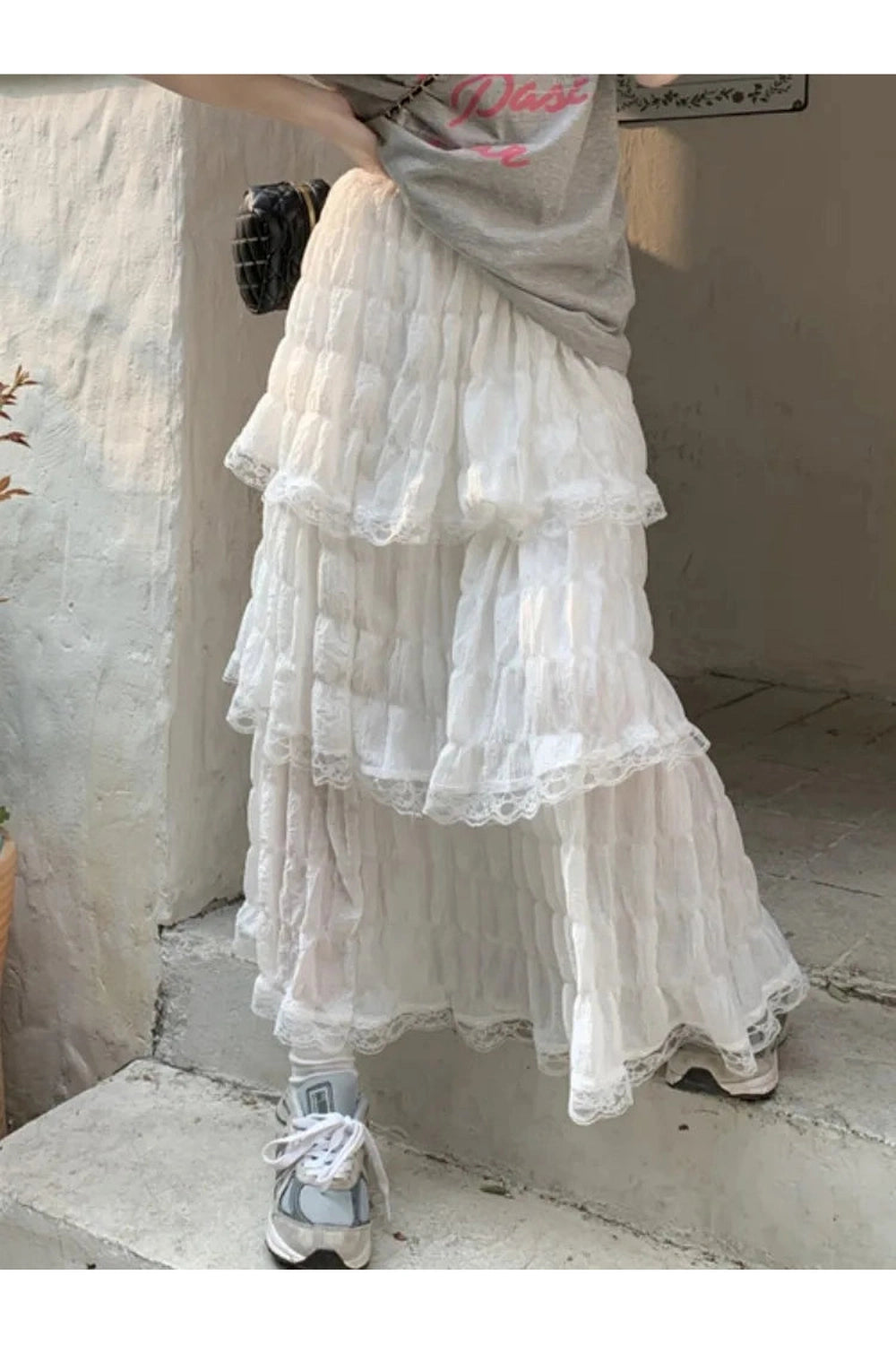 Black White High Low Skirt cottagecoreclothes