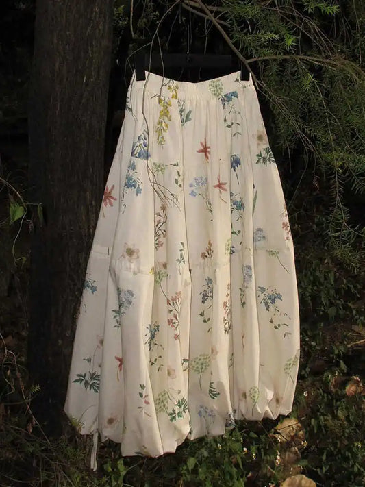 Cottagecore Botanical Balloon Hem Skirt