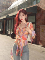 Fairycore Sunset Ruffle Mesh Top