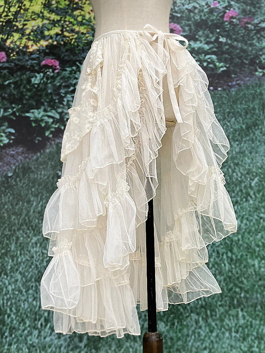 Ruffled High-Low Tulle Skirt