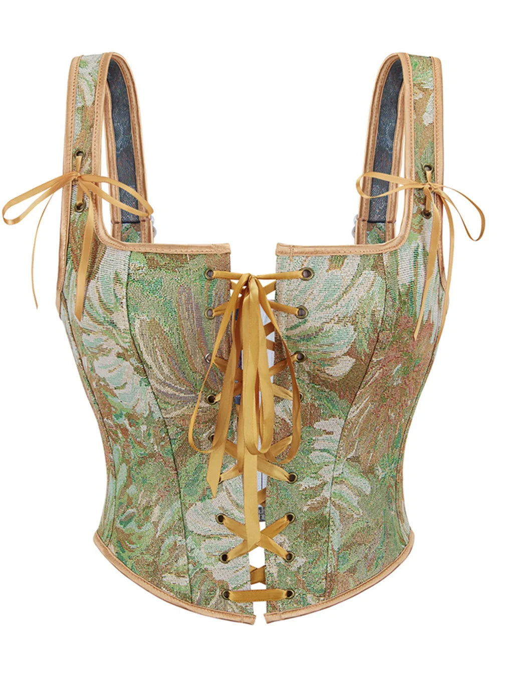 Vintage Aesthetic Tapestry Floral Lace-Up Corset