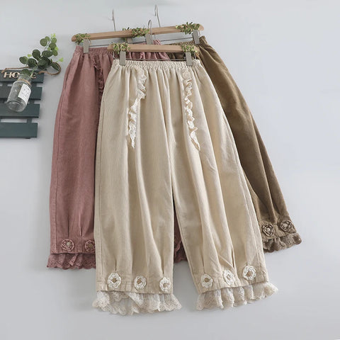 Lace Stitched Corduroy Pants