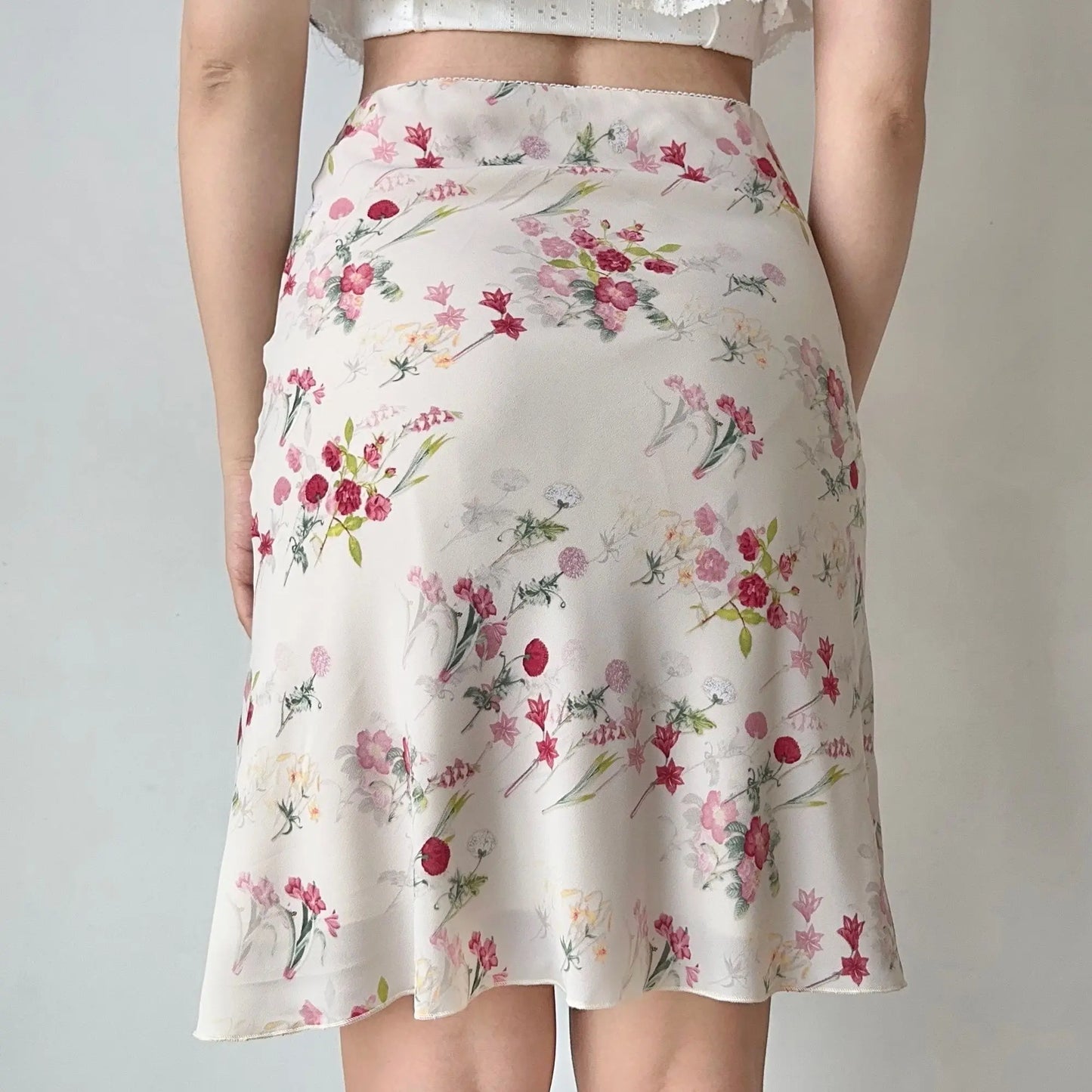 Fairycore Ruched Floral Satin Mini Skirt
