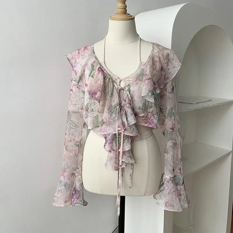 Fairycore Dissolving Garden Ruffle Blouse