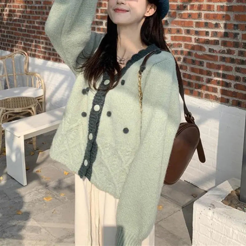 Vintage Puff Sleeve Pom Cardigan