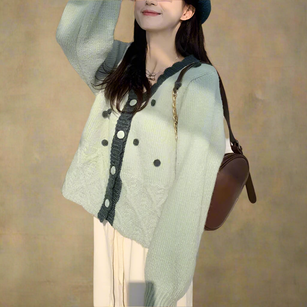 Vintage Puff Sleeve Pom Cardigan cottagecoreclothes