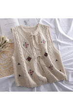 Embroidered Lace-Up Fall Sweater Vest