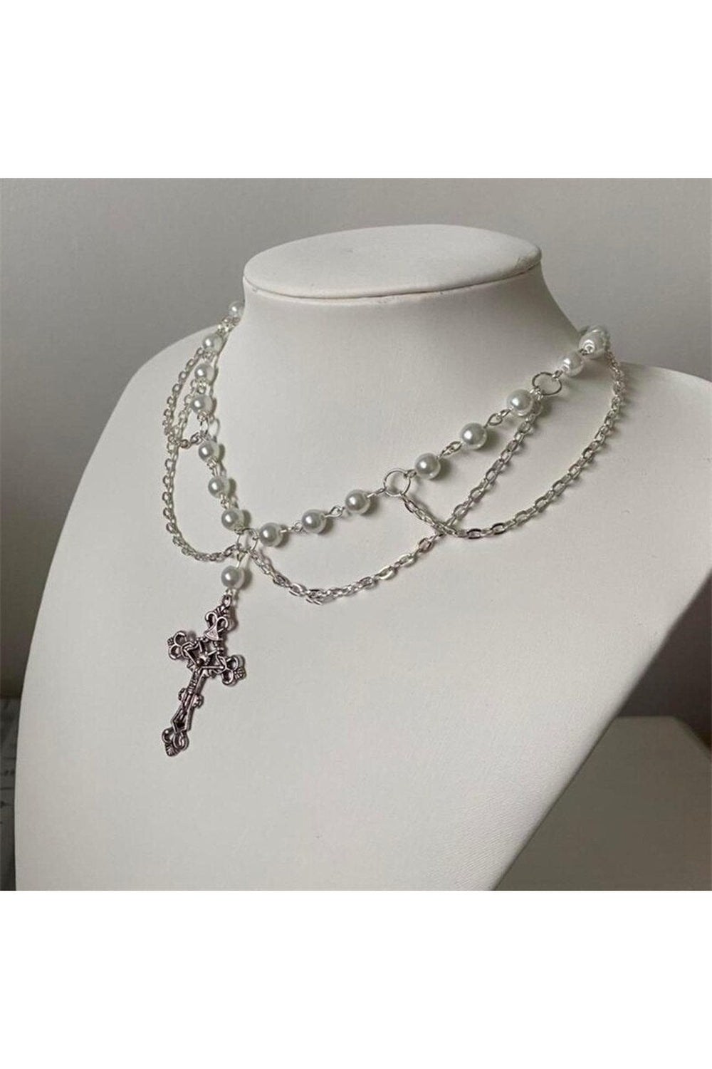 Cottagecore Cross Rosary Layered Necklace cottagecoreclothes