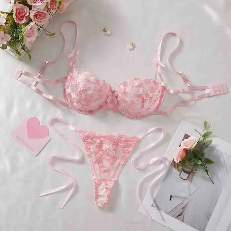 Ethereal Forget-Me-Not Embroidered Lingerie Set