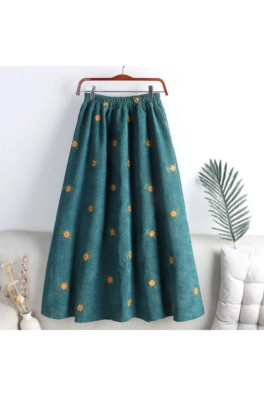Embroidery Corduroy Skirt cottagecoreclothes