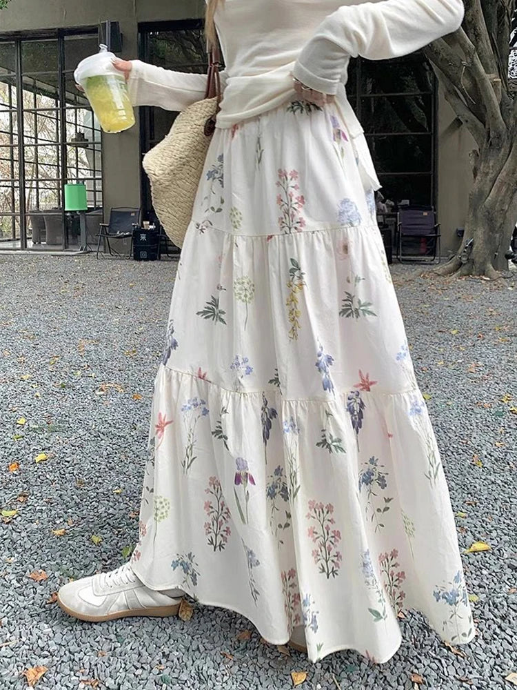Cottagecore Floral Tiered Maxi Skirt