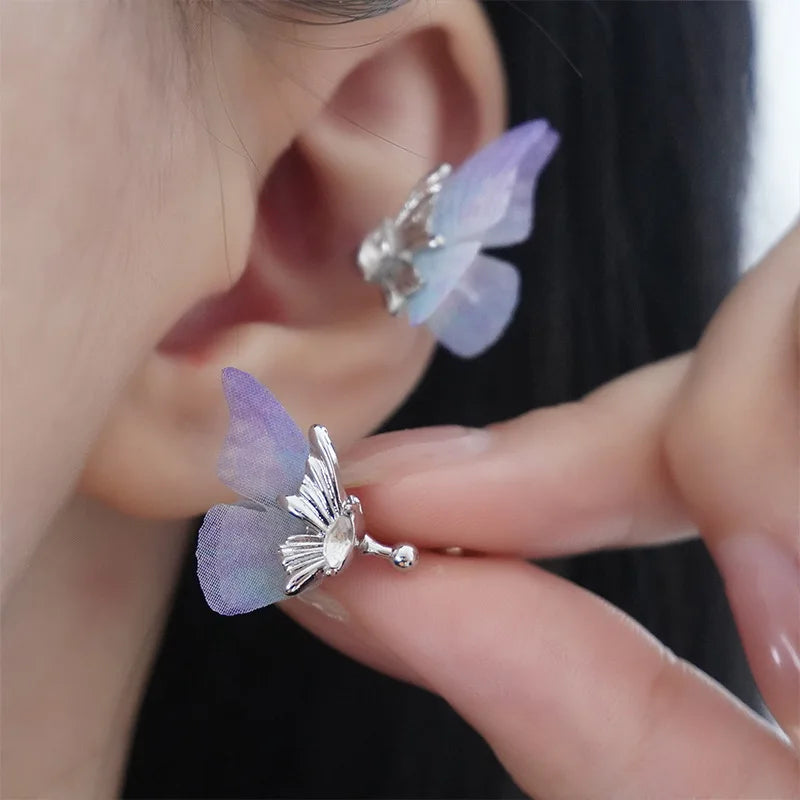 Fairycore Gossamer Wing Butterfly Clip Earrings