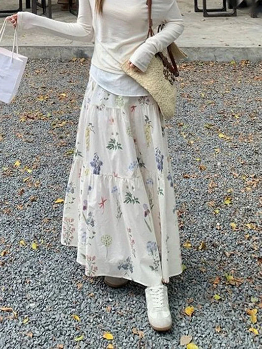 Cottagecore Floral Tiered Maxi Skirt