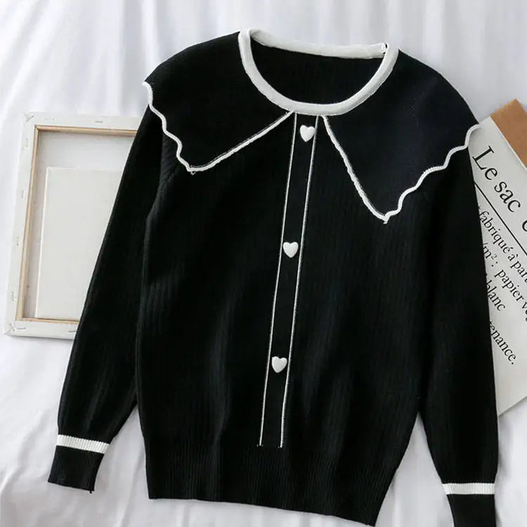 Vintage Contrast-Trim Ribbed Knit Sweater