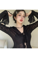 Fairycore Sheer Lace Tie-Front Blouse