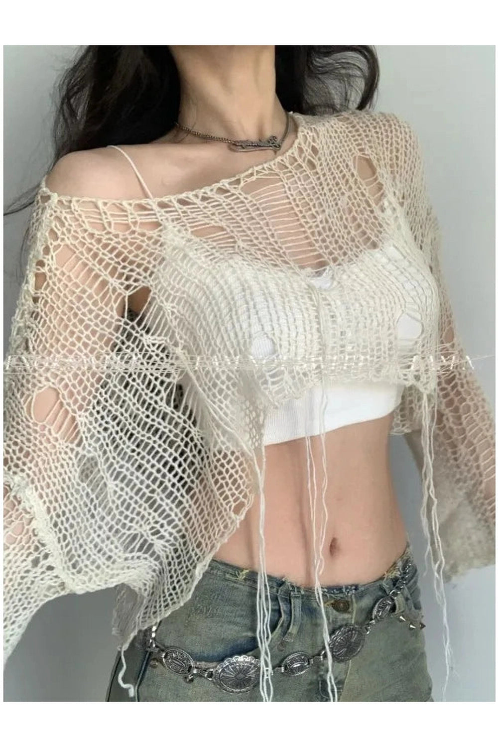 Knit Hollow Crop Fall Sweater